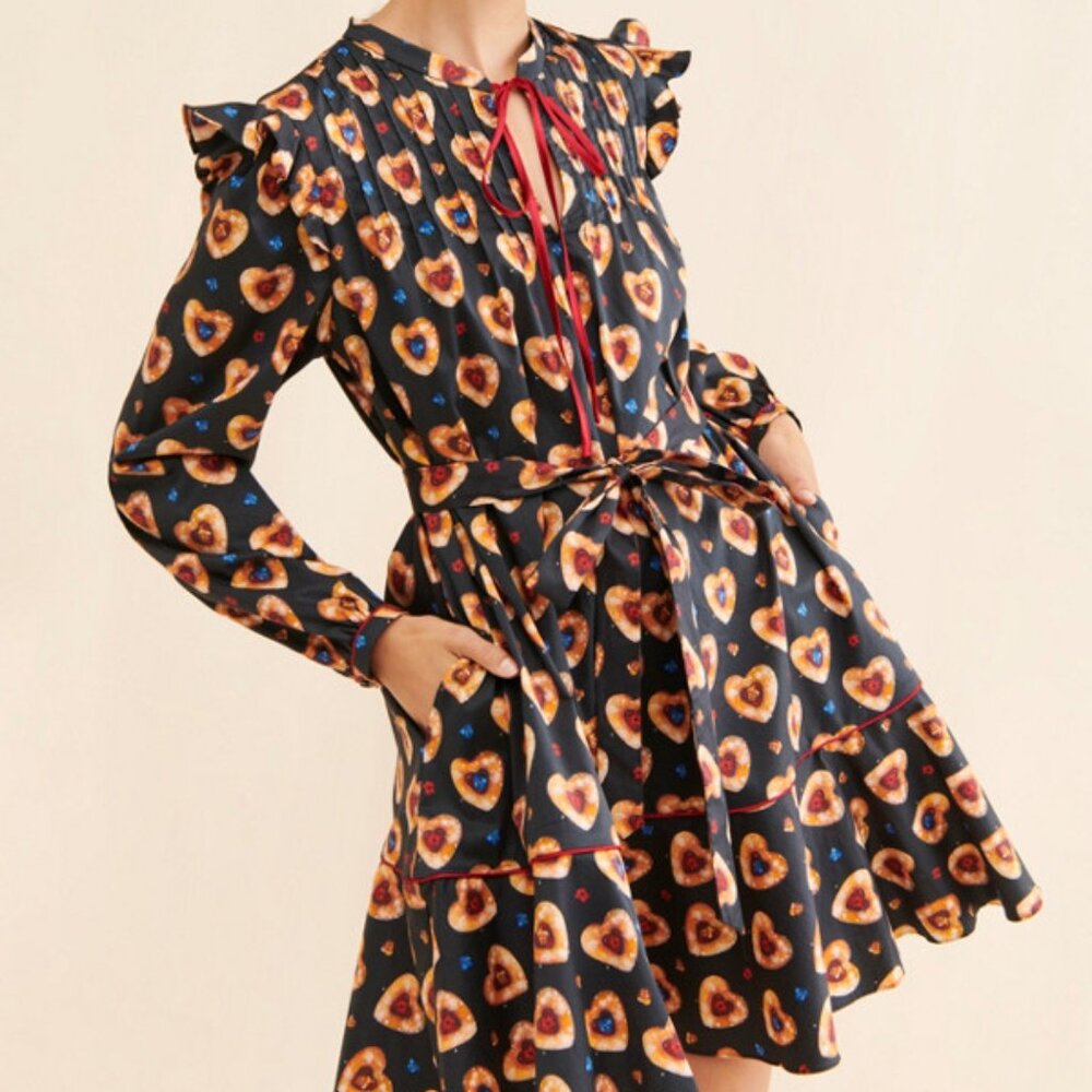 Women's RACHEL ANTONOFF Mini Laura Dress Heart Cookies Print Size Medium M